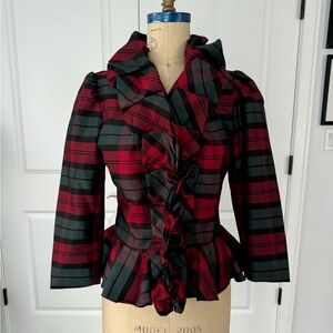 Boston Proper Holiday Tartan Plaid Festive Blazer Top